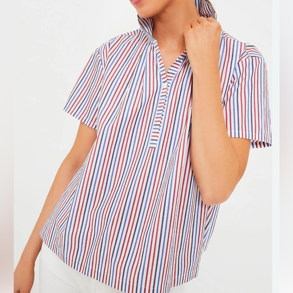 Tuckernuck Pomander Place Finn Striped Cotton Pop Over Top Blouse M $98